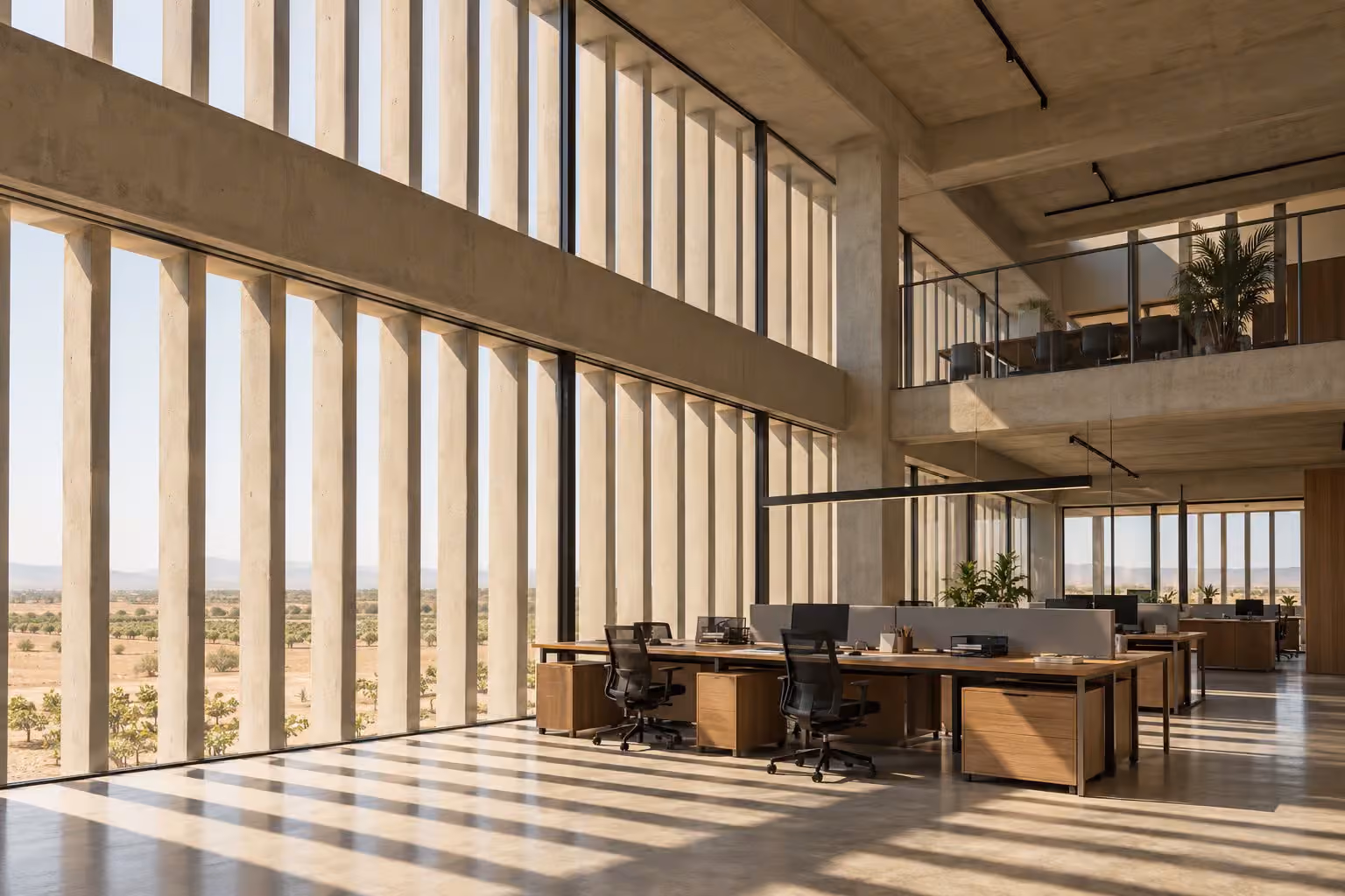 Planta libre de oficinas con luz natural